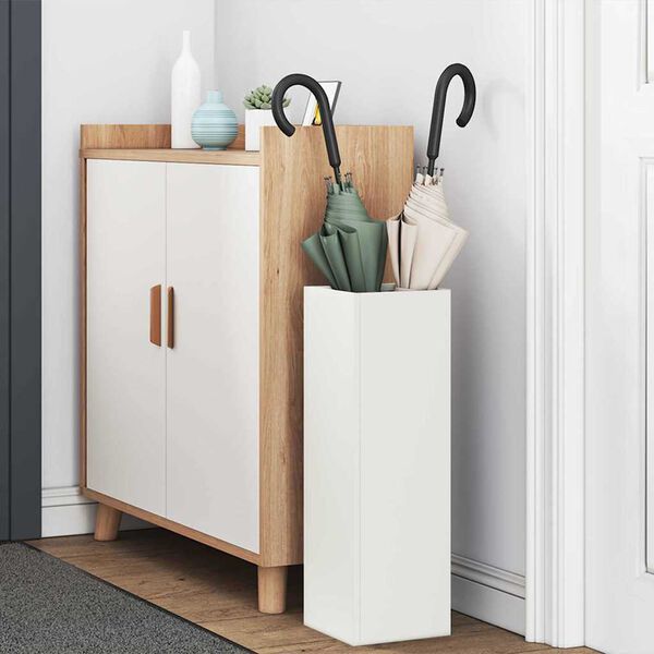 vidaXL Regnhl&iacute;fastendur me&eth; geymslu Hv&iacute;tt 15,5 x 15,5 x 49 cm metal