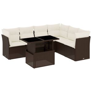 vidaXL 7 Parta Gar&eth;s&oacute;fasett me&eth; S&aelig;tisp&uacute;&eth;um Br&uacute;nt P&oacute;l&yacute;rattan