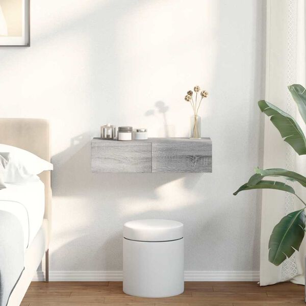 vidaXL vegghilla me&eth; sk&uacute;ffum Gr&aacute; Sonoma 60x26,5x15 cm Samsettur Vi&eth;ur