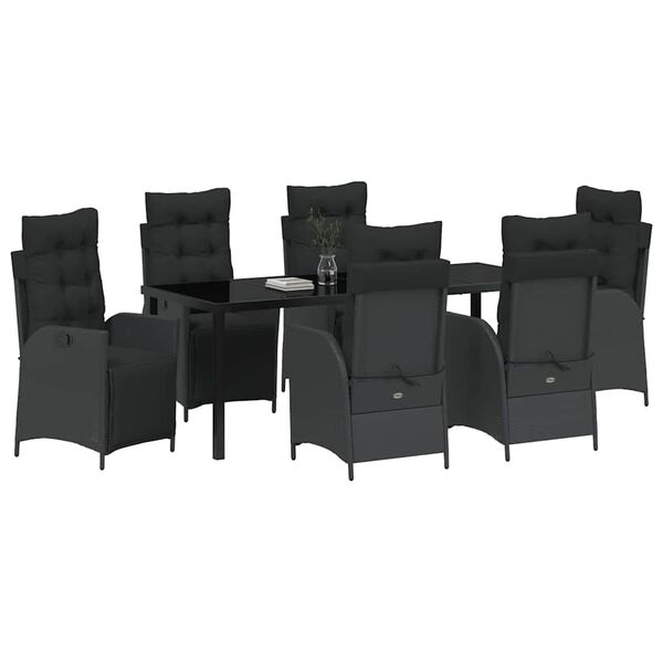 vidaXL Gar&eth;ur bor&eth;sett me&eth; p&uacute;&eth;i 7 pcs Svartur p&oacute;l&yacute;rattan