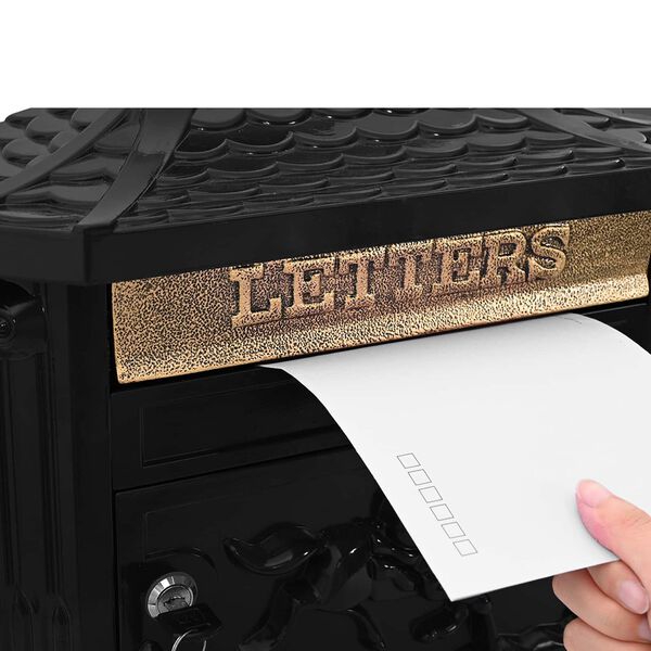 vidaXL Veggfestur p&oacute;stkassi Svartur 40,5 x 16 x 45 cm D&uacute;ka&eth;ur &aacute;l