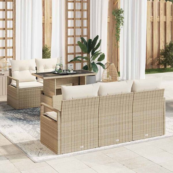 vidaXL Gar&eth;s&oacute;fa sett me&eth; p&uacute;&eth;i 6 pcs Drapplita&eth;ur Poly rattan