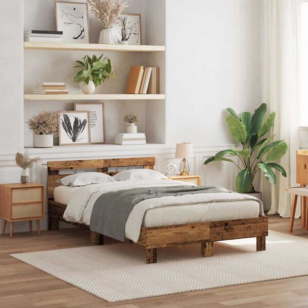 vidaXL Ramsv&iacute;k me&eth; h&ouml;fu&eth;gafl Gamalt vi&eth;ur 135 x 190 cm Samsettur vi&eth;ur