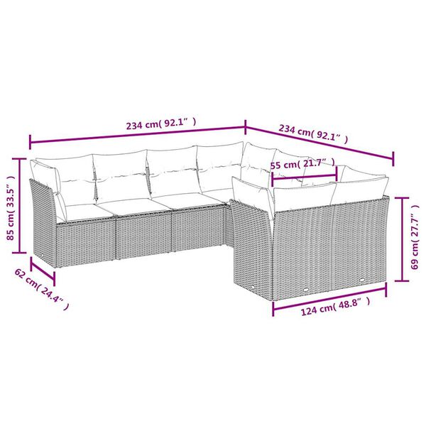 vidaXL 8 Hluta Gar&eth;s&oacute;fasett me&eth; Sessum Svartur P&oacute;l&yacute;rattan