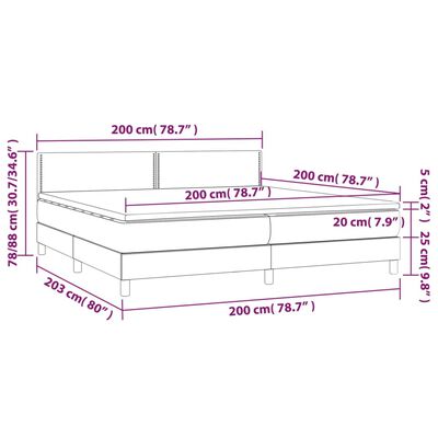 vidaXL Hólfað Springrúm með Dýnu&LED Svart 200x200 cm Gervileður