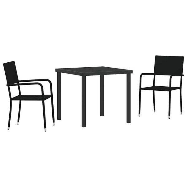 vidaXL Gar&eth;ur bor&eth;sett me&eth; p&uacute;&eth;i 3 pcs Svartur p&oacute;l&yacute;rattan