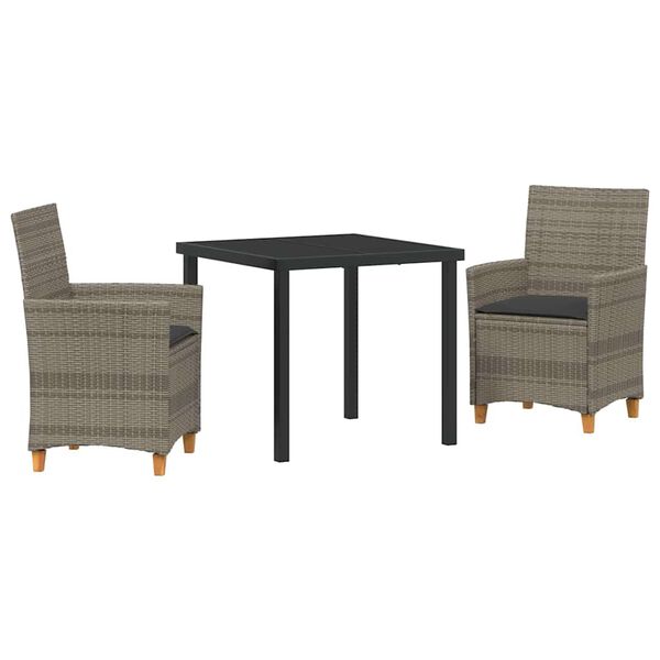 vidaXL Gar&eth;ur bor&eth;sett 3 pcs Gr&aacute;r p&oacute;l&yacute;rattan