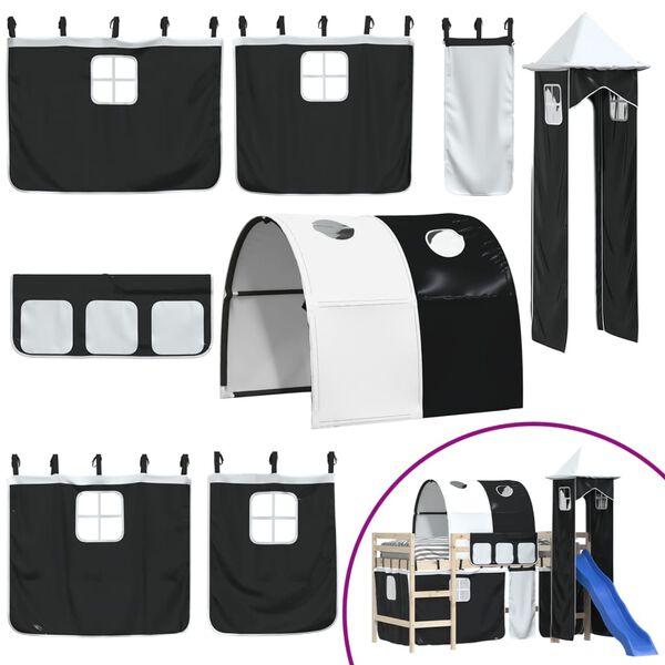 vidaXL Gluggatj&ouml;ld fyrir Kojur me&eth; G&ouml;ngum og Turni Hv&iacute;t og Sv&ouml;rt