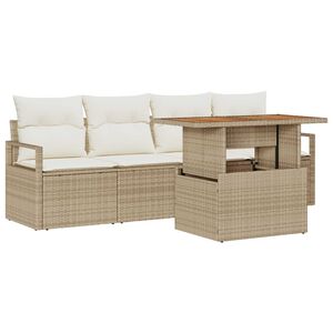 vidaXL Gar&eth;s&oacute;fa sett me&eth; geymslu 5 pcs Drapplita&eth;ur Poly rattan