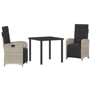 vidaXL Gar&eth;ur bor&eth;sett me&eth; p&uacute;&eth;i 3 pcs Lj&oacute;sgr&aacute;r p&oacute;l&yacute;rattan