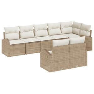 vidaXL Gar&eth;s&oacute;fa sett me&eth; p&uacute;&eth;i 8 pcs Beige og Hv&iacute;tt p&oacute;l&yacute;rattan