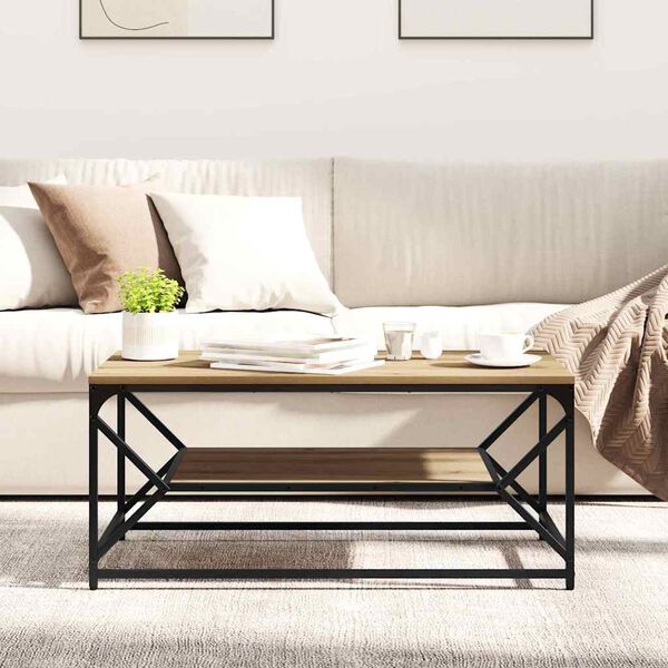 vidaXL S&oacute;fabor&eth; Artisan Eik 90 x 50 x 40 cm Vinnslutr&eacute; og st&aacute;li