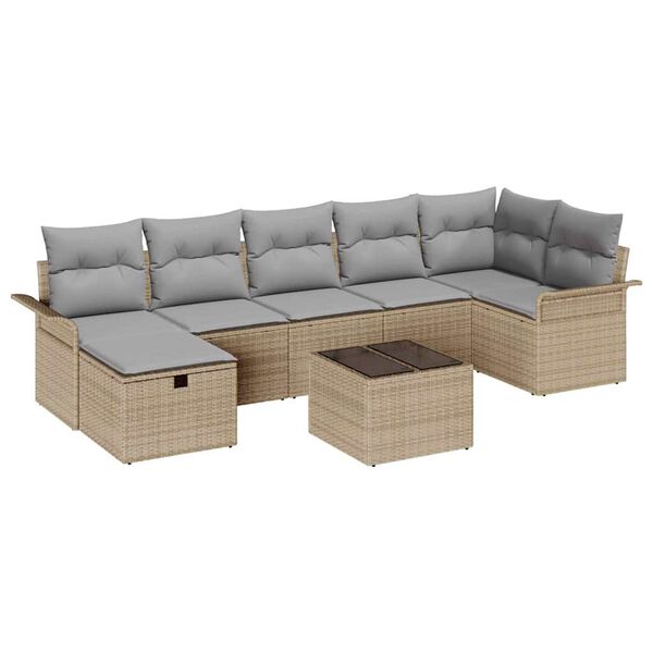 vidaXL Gar&eth;s&oacute;fa sett me&eth; p&uacute;&eth;i 8 pcs Drapplita&eth;ur Poly rattan