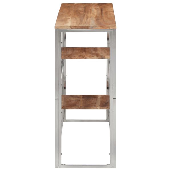 vidaXL Veggbor&eth; Silfurlita&eth; St&aacute;l og Gegnheill Akas&iacute;uvi&eth;ur