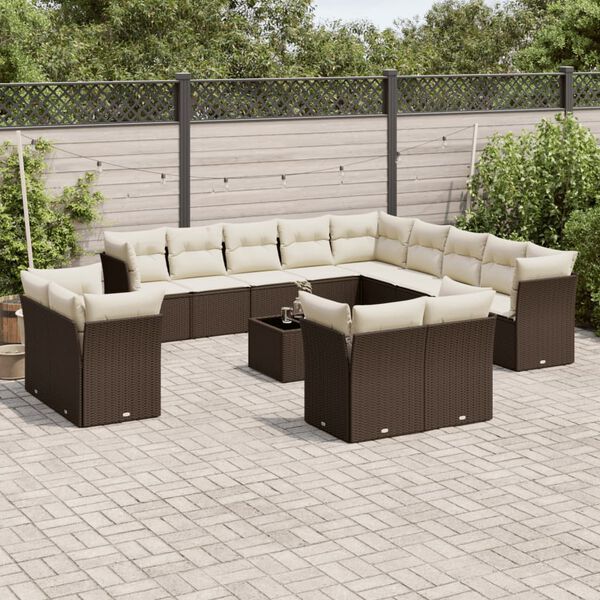 vidaXL 14 bita gar&eth;s&oacute;fasett me&eth; p&uacute;&eth;um Brown Poly Rattan