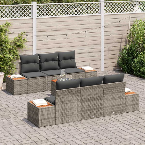 vidaXL Garðsófa sett með púði 7 pcs Grár Poly rattan