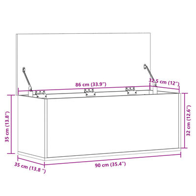 vidaXL Geymslubox Grátt Sonoma 90x35x35 cm Samsettur Viður