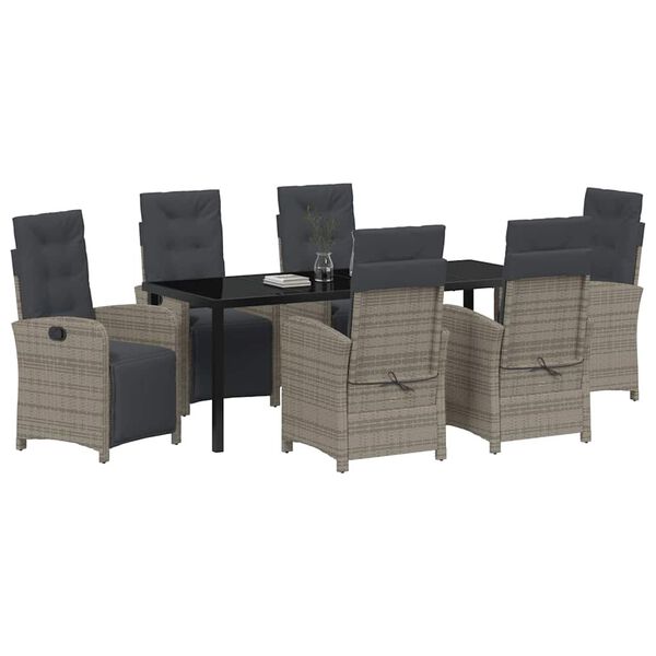 vidaXL Gar&eth;ur bor&eth;sett me&eth; p&uacute;&eth;i 7 pcs Gr&aacute;r p&oacute;l&yacute;rattan