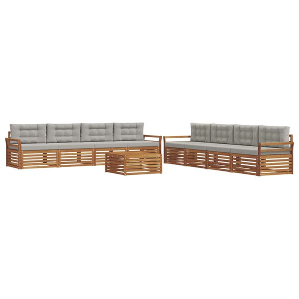 vidaXL &Uacute;ti s&oacute;fasett me&eth; p&uacute;&eth;i 9 pcs N&aacute;tt&uacute;rulegt og Lj&oacute;st Gr&aacute;tt