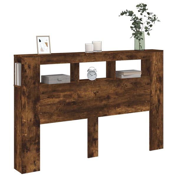 vidaXL LED Höfðagafl Reyklituð Eik 160x18,5x103,5 cm Samsettur Viður