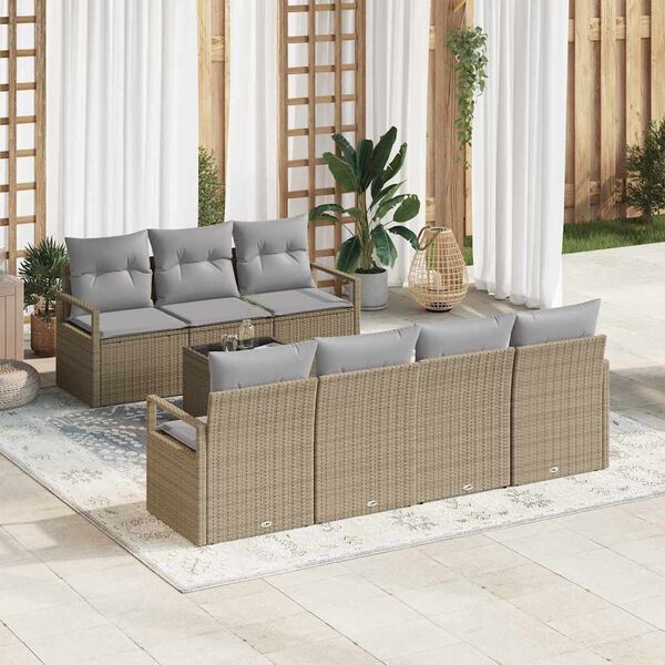 vidaXL S&oacute;fasett 8 pcs Beige og Gr&aacute;tt p&oacute;l&yacute;rattan