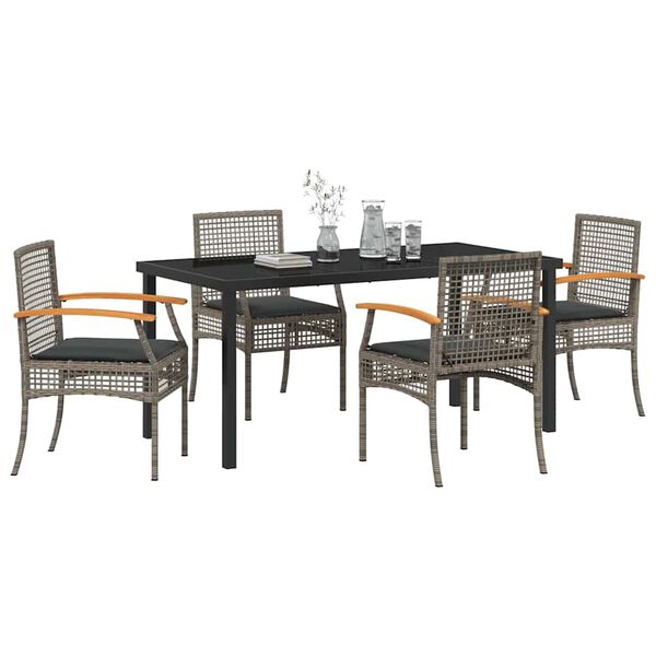 vidaXL Gar&eth;ur bor&eth;sett 5 pcs Gr&aacute;r p&oacute;l&yacute;rattan