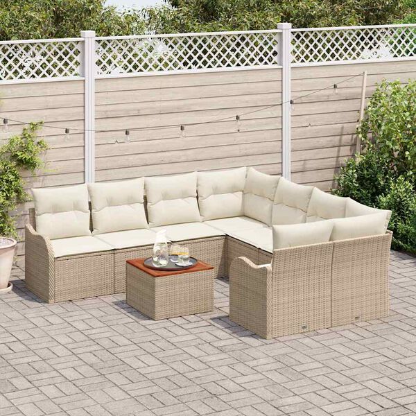 vidaXL Gar&eth;s&oacute;fa sett me&eth; geymslu 9 pcs Beige og krem p&oacute;l&yacute;rattan