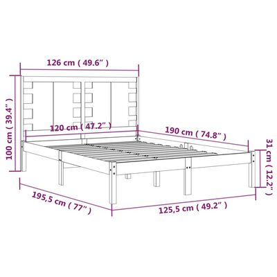 vidaXL Rúmgrind Gegnheill Viður 120x190 cm Lítil Tvíbreið