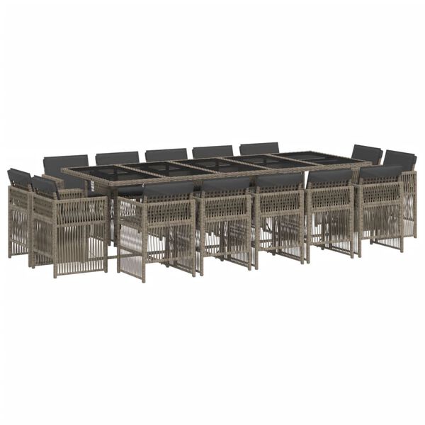 vidaXL 15 Parta Gar&eth;h&uacute;sgagnasett me&eth; Sessum P&oacute;l&yacute;rattan Gr&aacute;tt