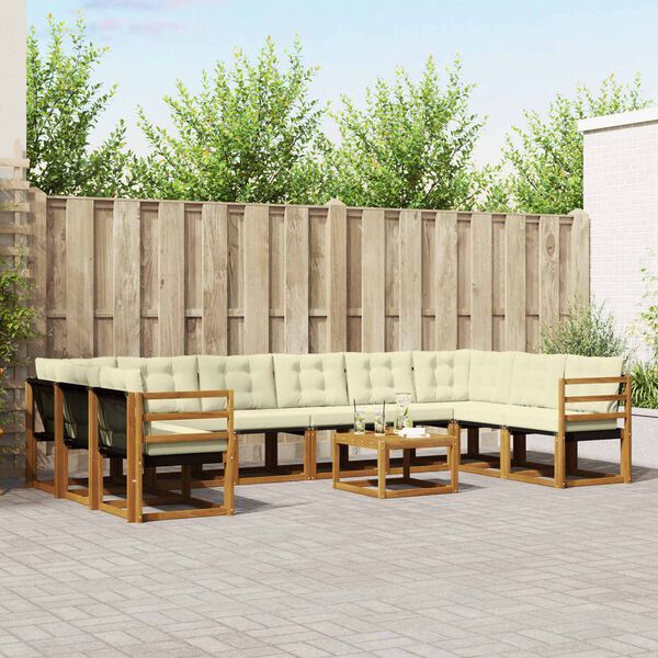 vidaXL &Uacute;ti s&oacute;fasett me&eth; p&uacute;&eth;i 11 pcs N&aacute;tt&uacute;rulegt og Krem