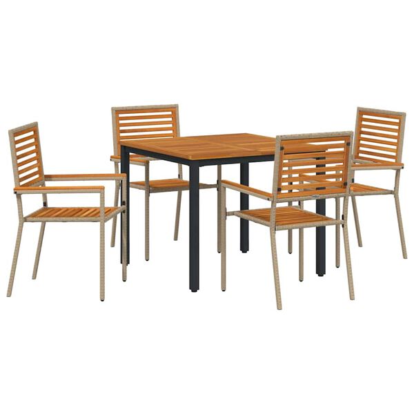 vidaXL Gar&eth;ur bor&eth;sett 5 pcs Beige og br&uacute;nn p&oacute;l&yacute;rattan