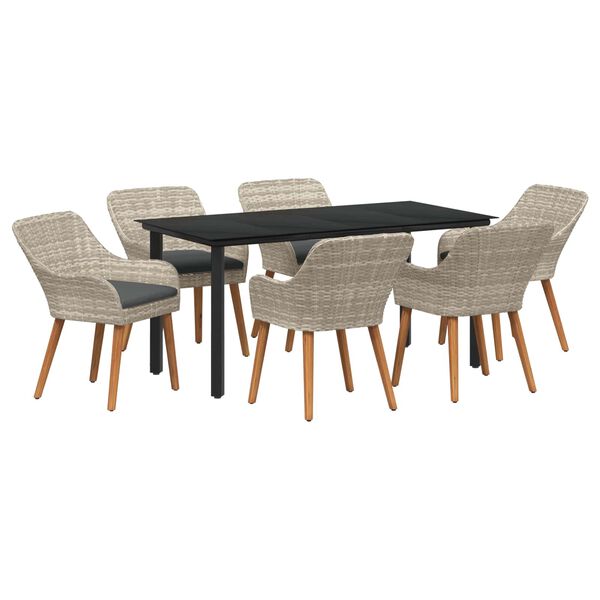 vidaXL Gar&eth;ur bor&eth;sett me&eth; p&uacute;&eth;i 7 pcs Lj&oacute;sgr&aacute;r p&oacute;l&yacute;rattan