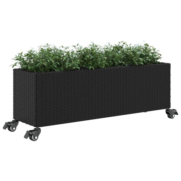 vidaXL Gar&eth;ker &aacute; hj&oacute;lum me&eth; 3 Pottum Svart 107x32x38 cm P&oacute;l&yacute;rattan