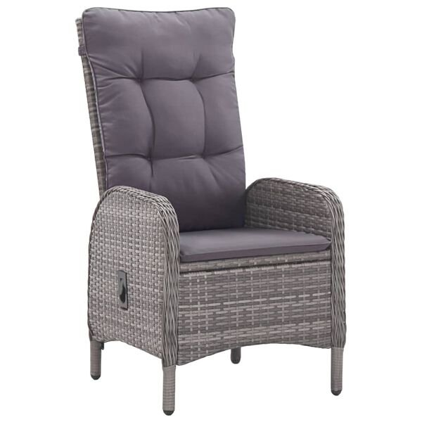 vidaXL 3 Parta Garðborðstofusett Pólýrattan og Gler Grátt