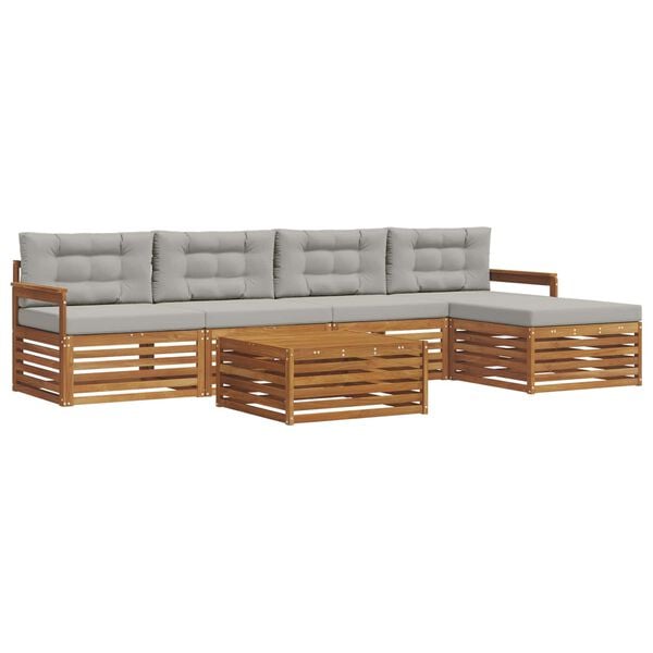 vidaXL &Uacute;ti s&oacute;fasett me&eth; p&uacute;&eth;i 6 pcs N&aacute;tt&uacute;rulegt og Lj&oacute;st Gr&aacute;tt