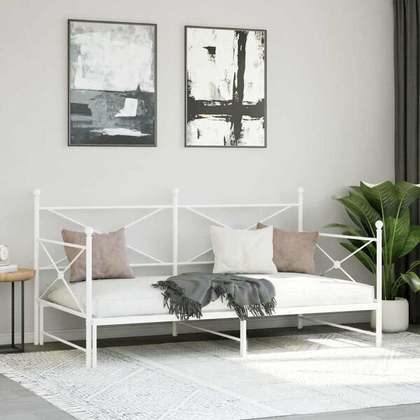 vidaXL Daybed með rúllu án dýnu Hvítt 100x200 cm Stál
