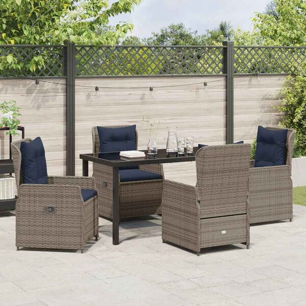 vidaXL Gar&eth;ur bor&eth;sett 5 pcs Gr&aacute;r Poly rattan