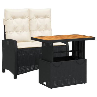 vidaXL 2 stykki garðborðstofusett með púðum Black Poly Rattan