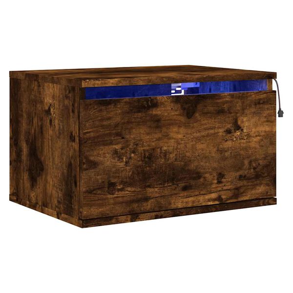 vidaXL Veggfest N&aacute;ttbor&eth; me&eth; LED Lj&oacute;sum Reykt&oacute;na Eikarlitur