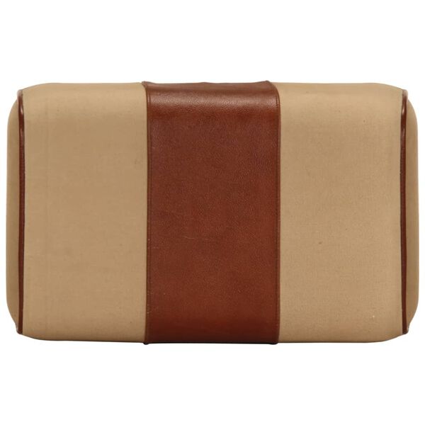 vidaXL Ræktarbekkur 38 cm Brúnn Ekta Leður og Gegnheill Mangóviður