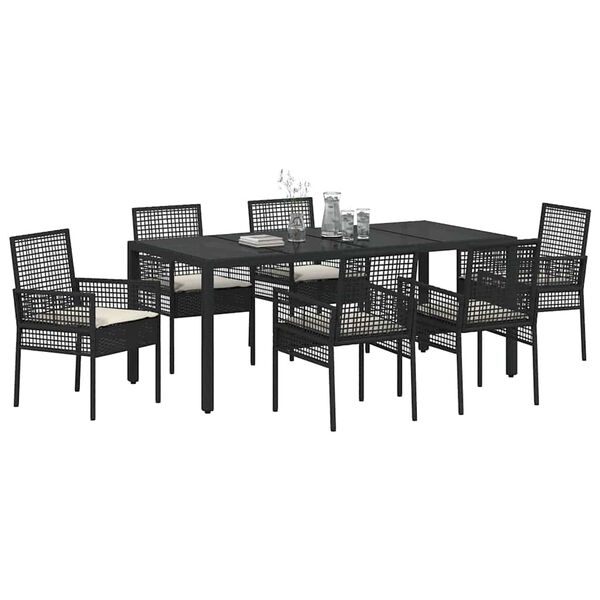 vidaXL Gar&eth;ur bor&eth;sett 7 pcs Svartur p&oacute;l&yacute;rattan