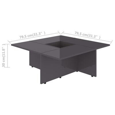 802911 vidaXL Coffee Table High Gloss Grey 79,5x79,5x30 cm Chipboard