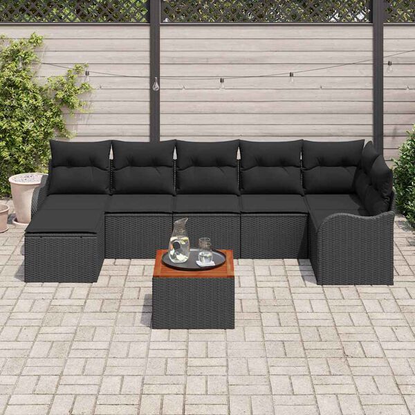 vidaXL Garðsófa sett 8 pcs Svartur Poly rattan