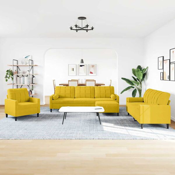 vidaXL 4 Parta Sófasett með Sessum og Bolsterum Gult Flauel