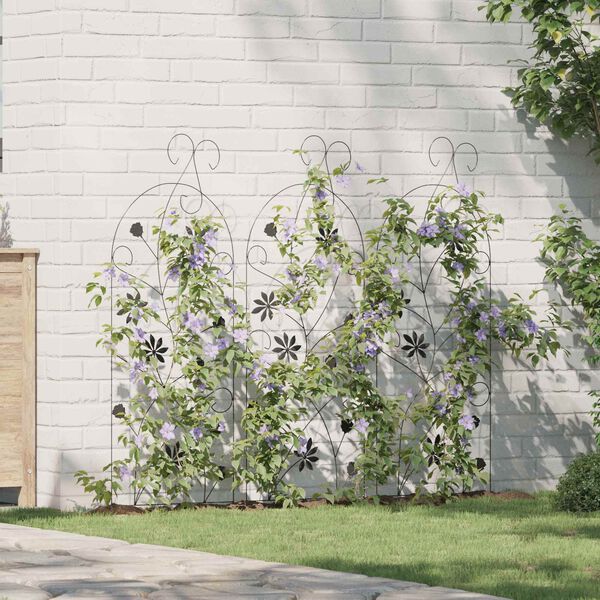 vidaXL Gar&eth;hefti me&eth; l&aacute;s 3 pcs Svartur 112 x 39,5 cm St&aacute;l