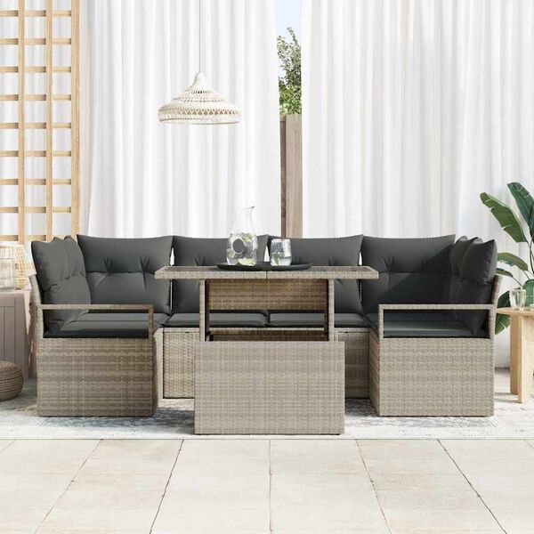 vidaXL Garðsófa sett með geymslu 7 pcs Ljósgrár Poly rattan