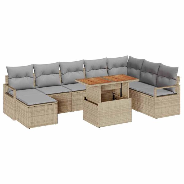 vidaXL Gar&eth;s&oacute;fa sett me&eth; geymslu 9 pcs Drapplita&eth;ur Poly rattan