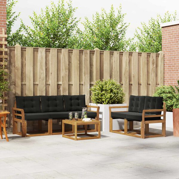 vidaXL &Uacute;ti s&oacute;fasett me&eth; p&uacute;&eth;i 6 pcs N&aacute;tt&uacute;rulegur og svartur