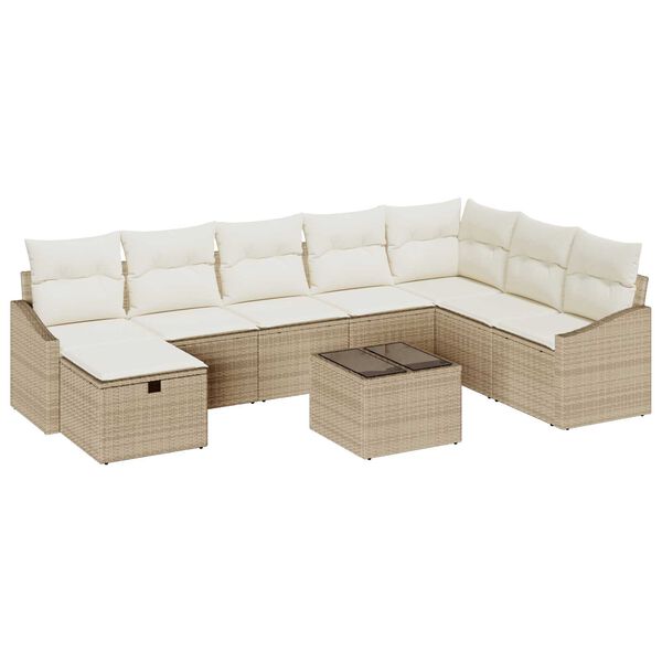 vidaXL Gar&eth;s&oacute;fa sett me&eth; p&uacute;&eth;i me&eth; geymslu 9 pcs p&oacute;l&yacute;rattan
