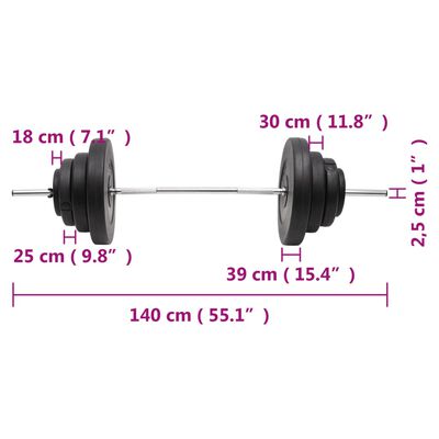 vidaXL Lyftingastöng með Lóðaplötum 60 kg